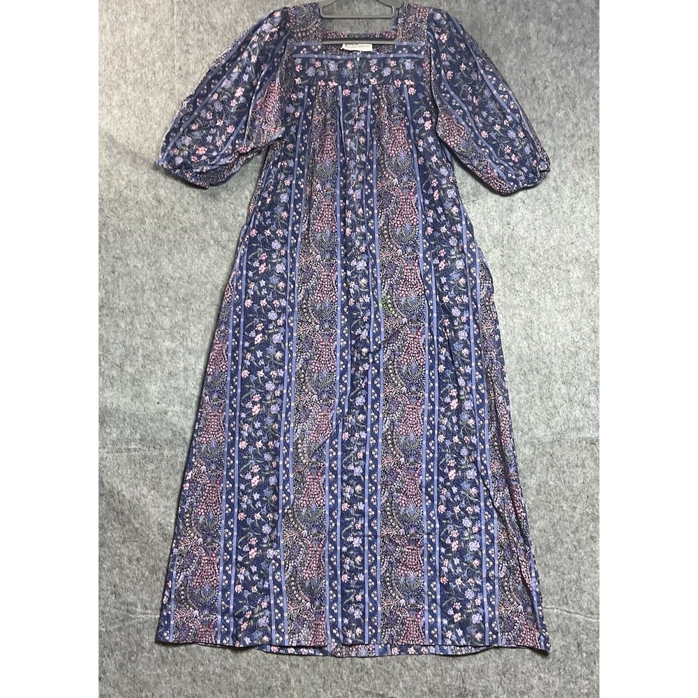 Vintage Muumuu House Dress Women PL Blue Floral Pockets Maxi Kaftan Petite Large